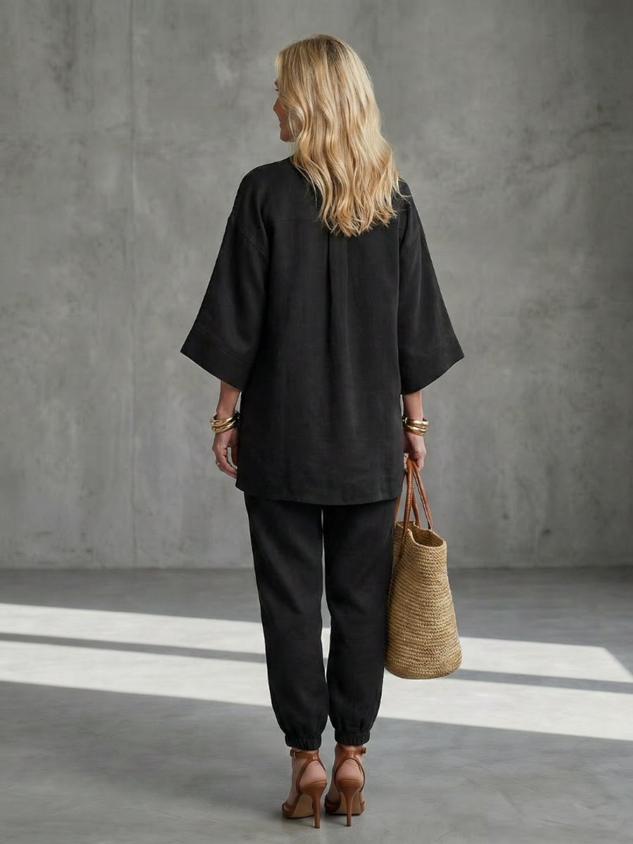 Women's Relaxed Everyday Day Dresses V-Neck Tunic Gathered Trouser Set