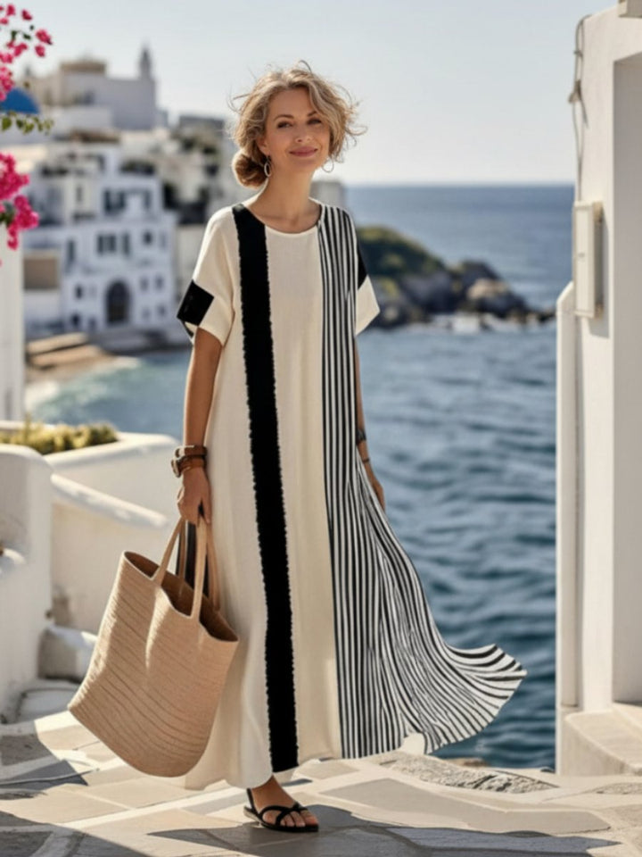 Women's Relaxed Everyday Maxi Dress Striped Short Sleeve