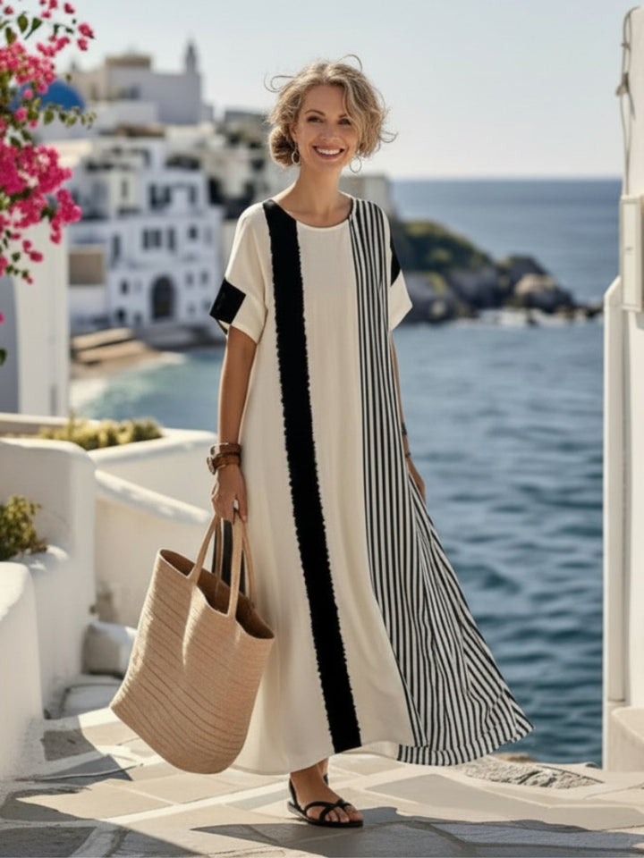 Women's Relaxed Everyday Maxi Dress Striped Short Sleeve