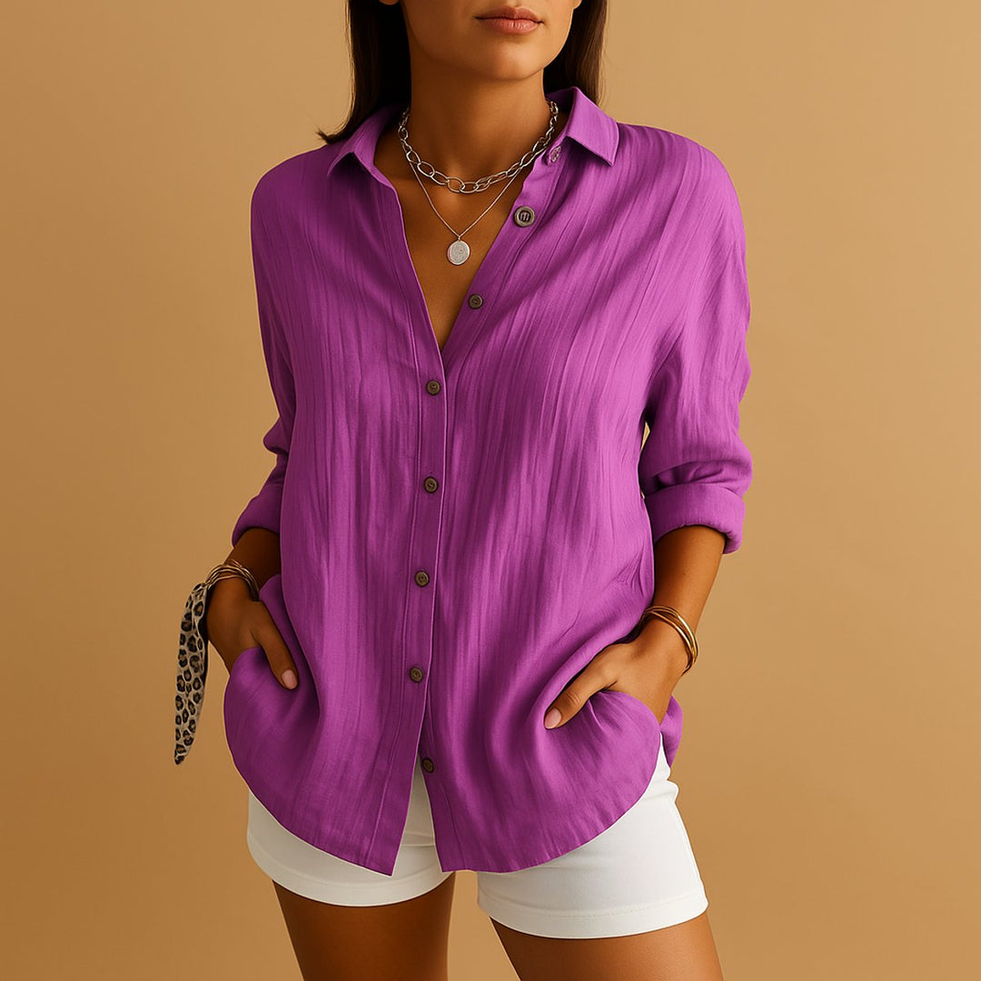 Women's Relaxed-Fit Button-Up Long-Sleeve Blouse