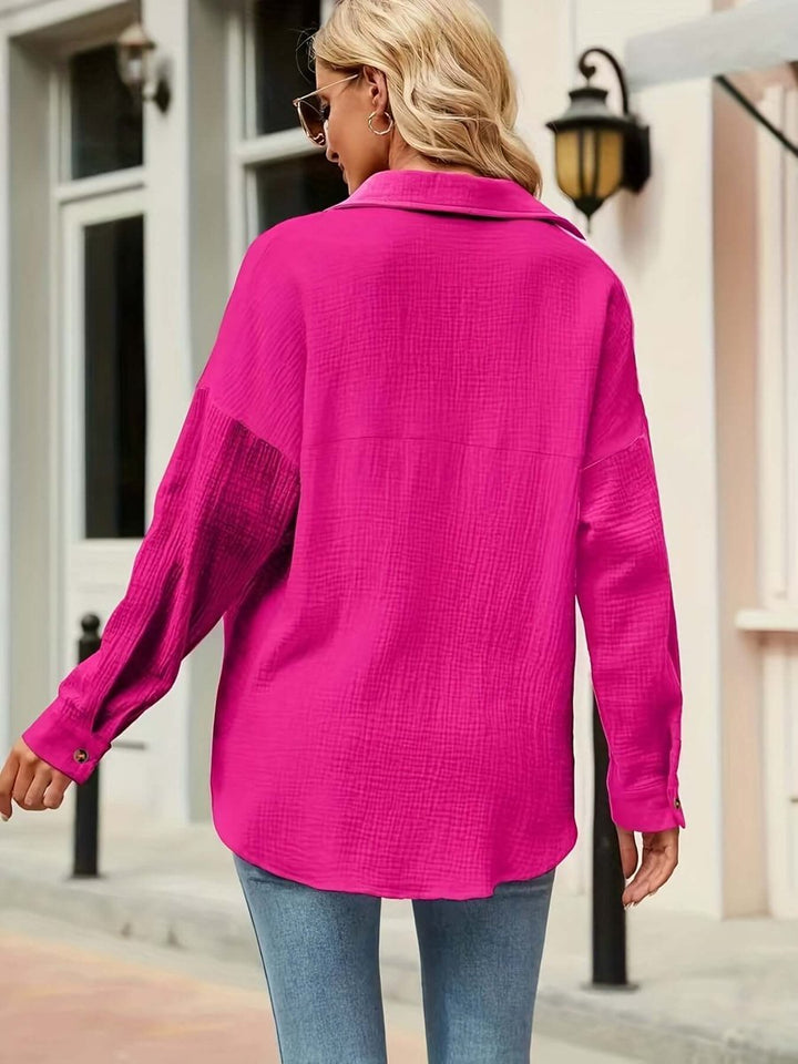 Women's Relaxed-Fit Button-Up Long-Sleeve Blouse