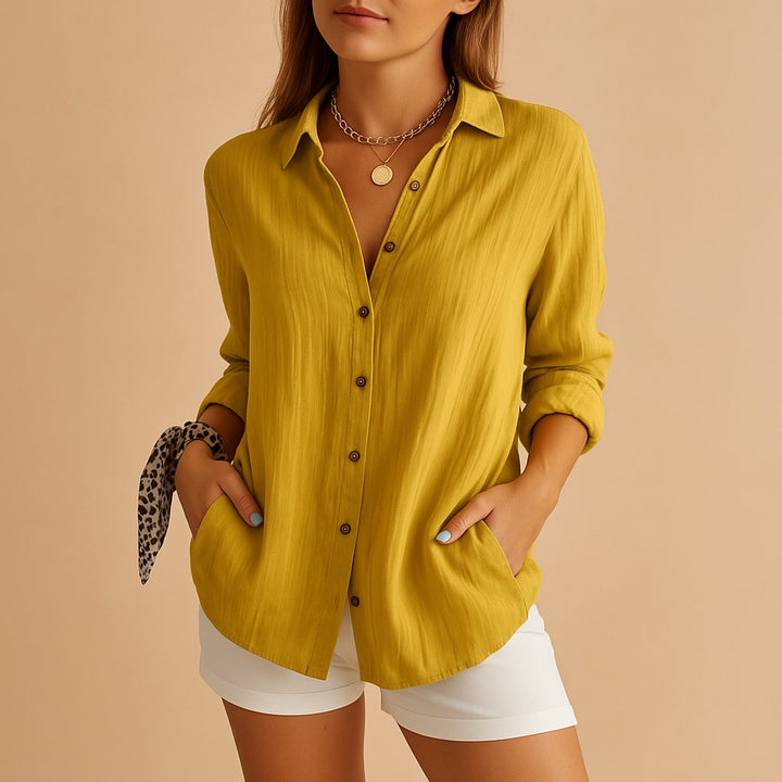 Women's Relaxed-Fit Button-Up Long-Sleeve Blouse