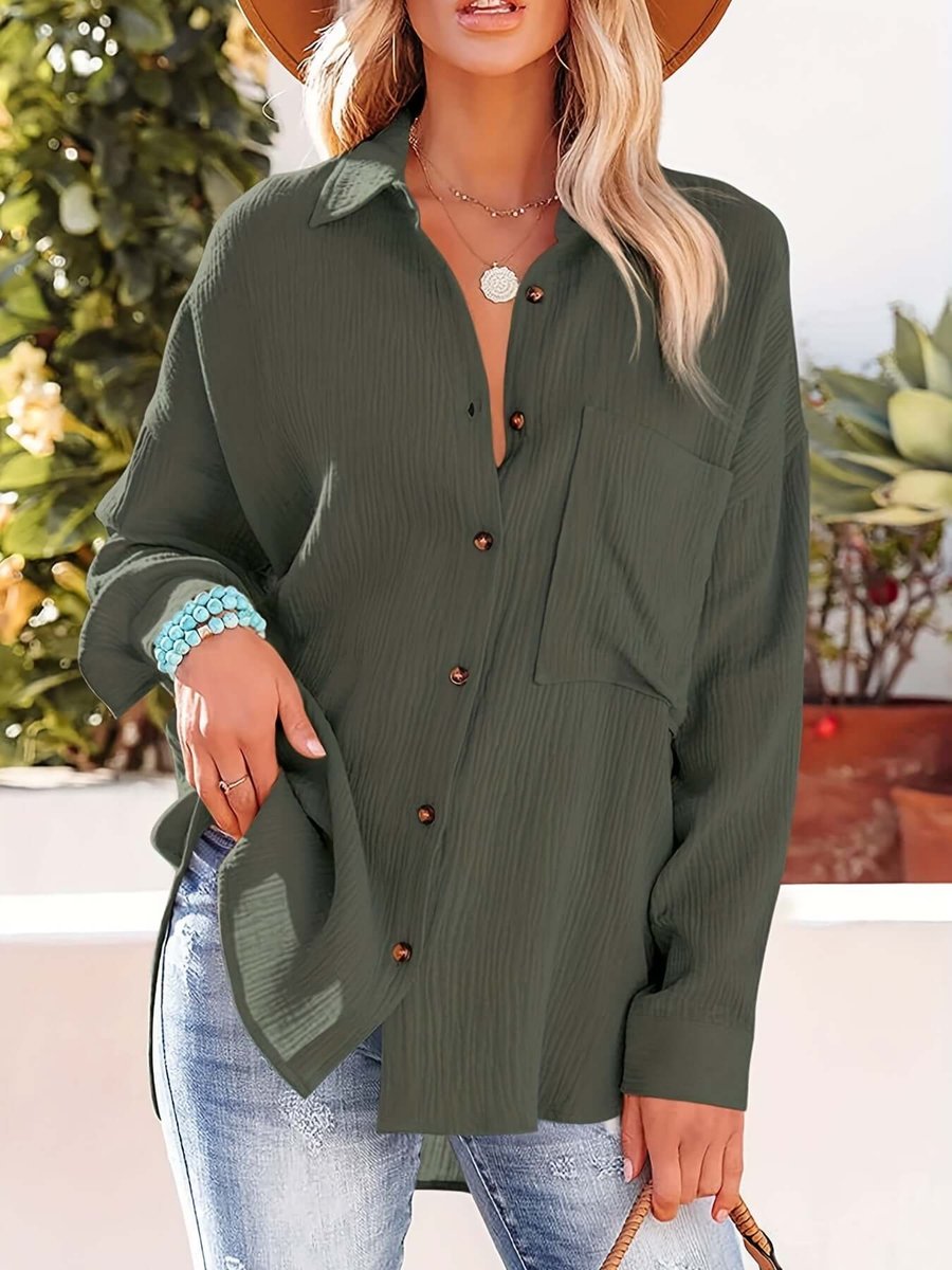 Women's Relaxed-Fit Button-Up Long-Sleeve Blouse