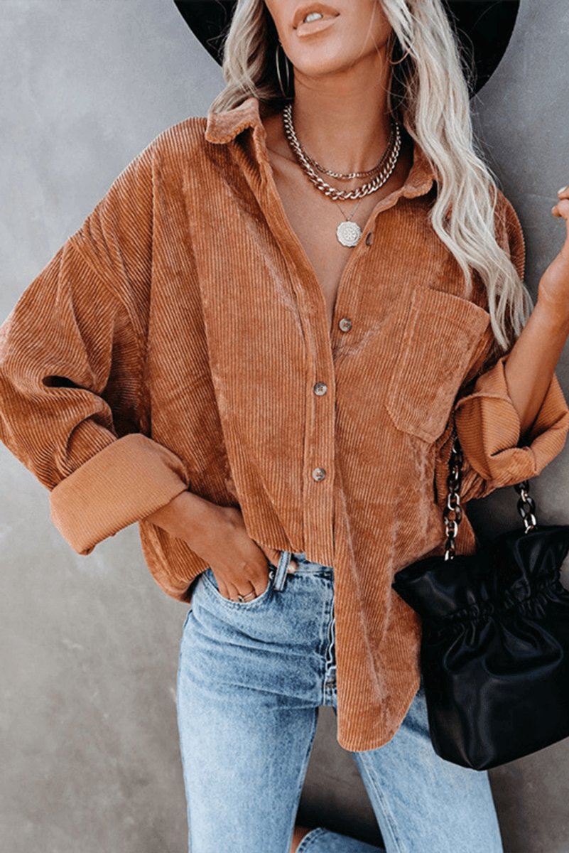 Women's Relaxed-Fit Drop-Shoulder Long-Sleeve Corduroy Blouse