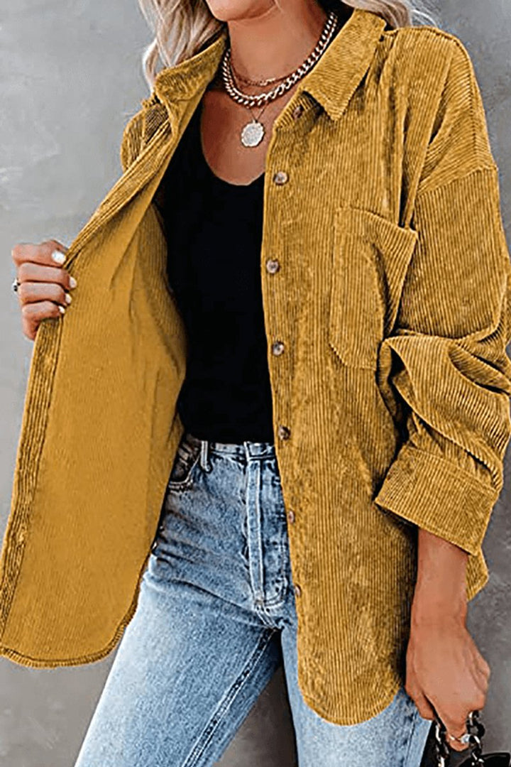 Women's Relaxed-Fit Drop-Shoulder Long-Sleeve Corduroy Blouse