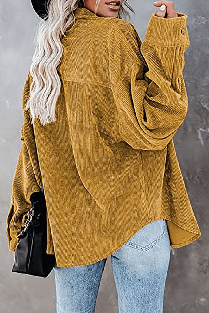 Women's Relaxed-Fit Drop-Shoulder Long-Sleeve Corduroy Blouse