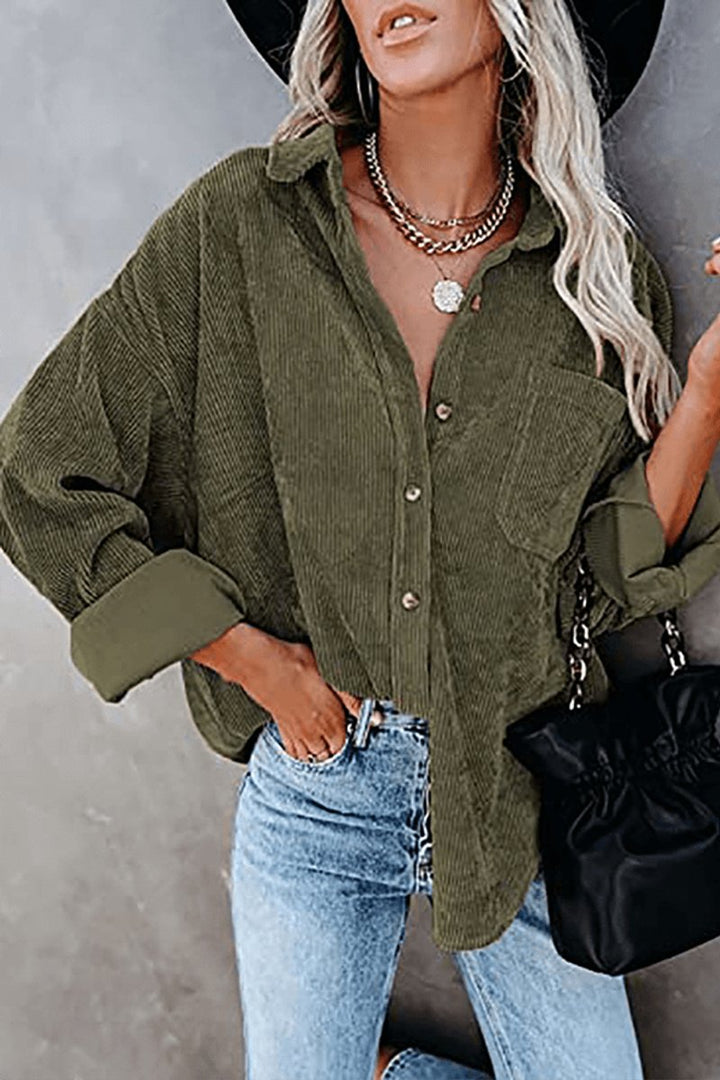 Women's Relaxed-Fit Drop-Shoulder Long-Sleeve Corduroy Blouse