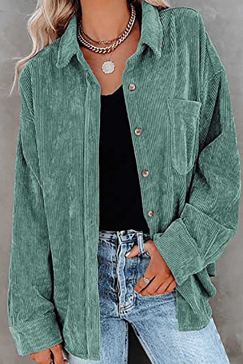 Women's Relaxed-Fit Drop-Shoulder Long-Sleeve Corduroy Blouse