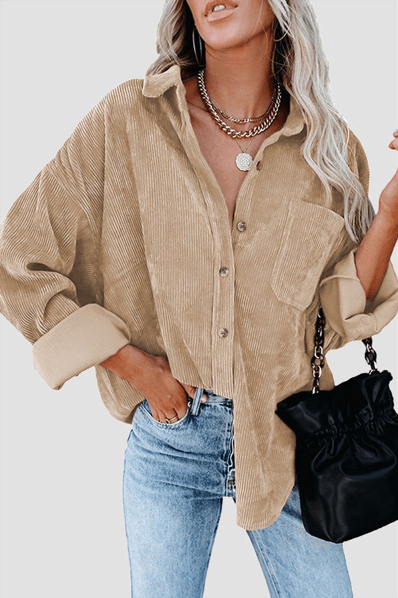 Women's Relaxed-Fit Drop-Shoulder Long-Sleeve Corduroy Blouse