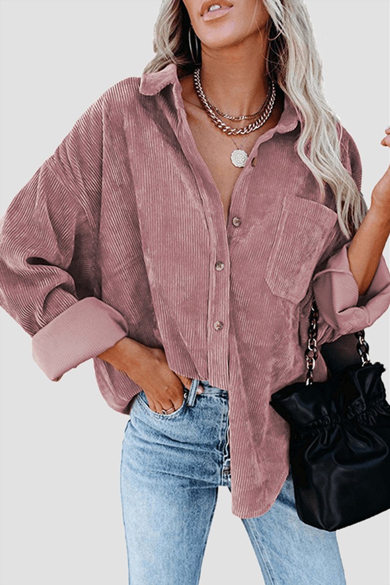 Women's Relaxed-Fit Drop-Shoulder Long-Sleeve Corduroy Blouse