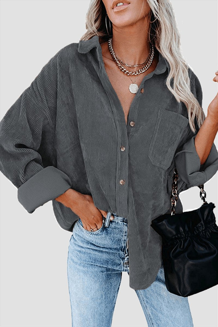 Women's Relaxed-Fit Drop-Shoulder Long-Sleeve Corduroy Blouse
