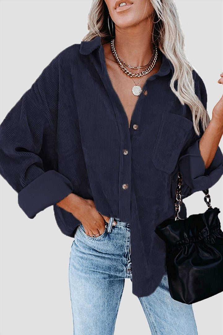Women's Relaxed-Fit Drop-Shoulder Long-Sleeve Corduroy Blouse