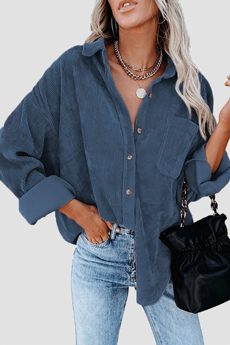 Women's Relaxed-Fit Drop-Shoulder Long-Sleeve Corduroy Blouse