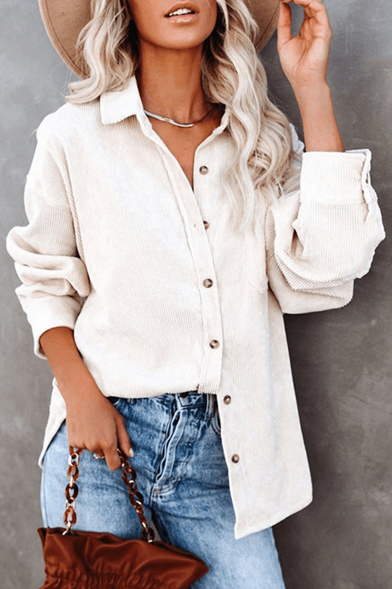 Women's Relaxed-Fit Drop-Shoulder Long-Sleeve Corduroy Blouse