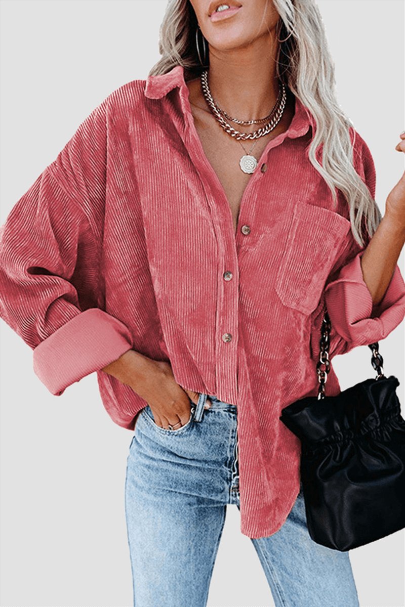 Women's Relaxed-Fit Drop-Shoulder Long-Sleeve Corduroy Blouse