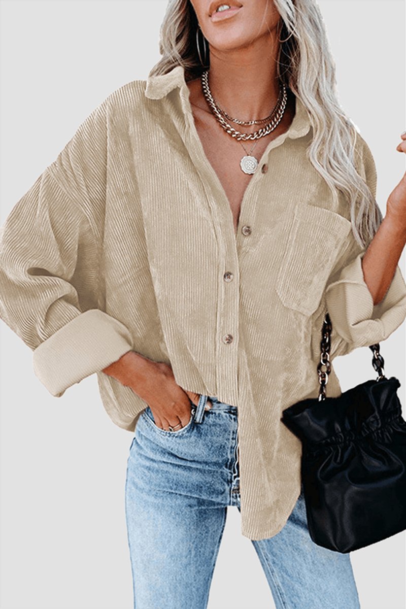 Women's Relaxed-Fit Drop-Shoulder Long-Sleeve Corduroy Blouse