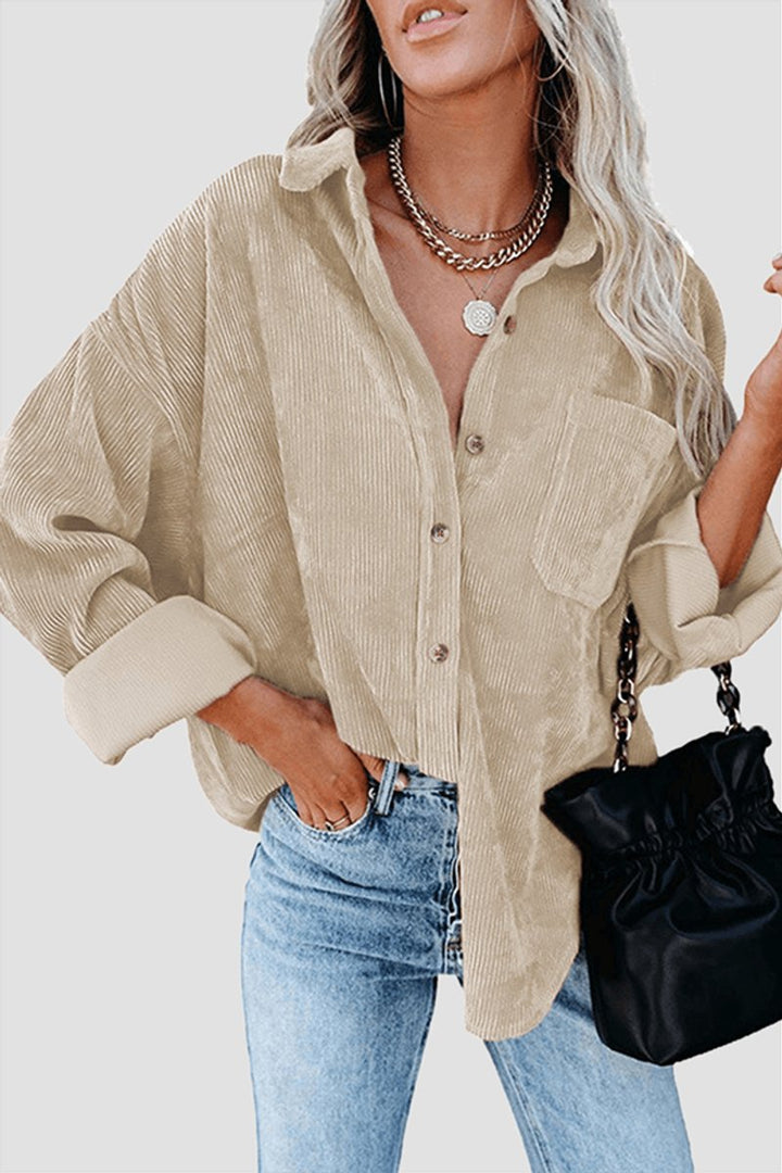 Women's Relaxed-Fit Drop-Shoulder Long-Sleeve Corduroy Blouse