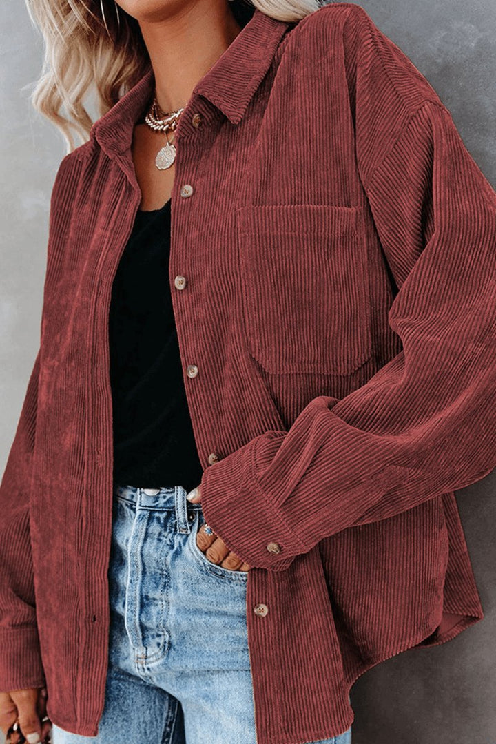 Women's Relaxed-Fit Drop-Shoulder Long-Sleeve Corduroy Blouse