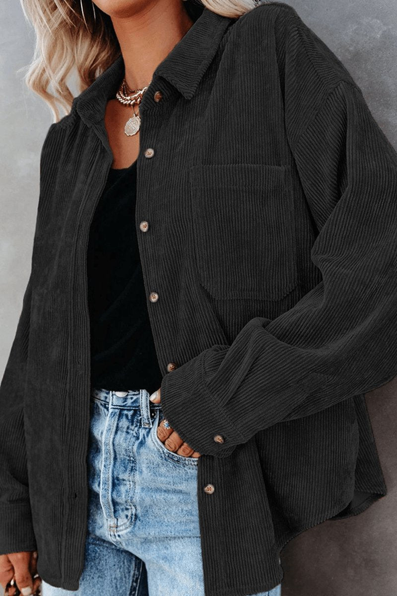 Women's Relaxed-Fit Drop-Shoulder Long-Sleeve Corduroy Blouse