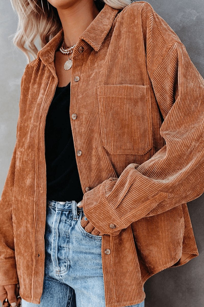 Women's Relaxed-Fit Drop-Shoulder Long-Sleeve Corduroy Blouse