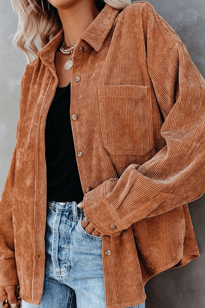 Women's Relaxed-Fit Drop-Shoulder Long-Sleeve Corduroy Blouse