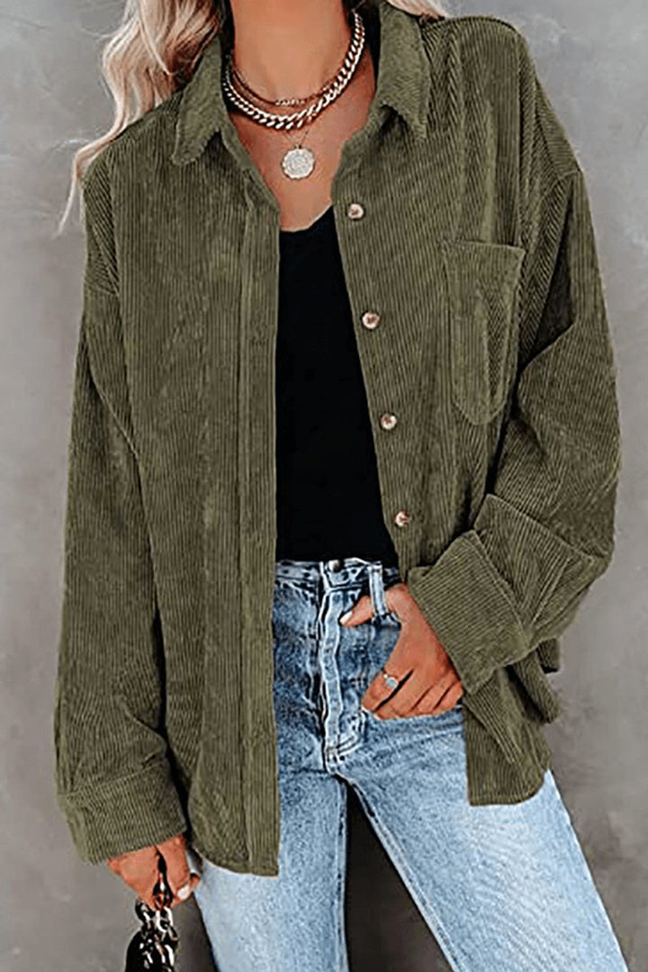 Women's Relaxed-Fit Drop-Shoulder Long-Sleeve Corduroy Blouse