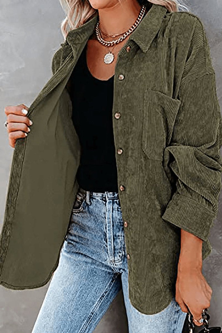 Women's Relaxed-Fit Drop-Shoulder Long-Sleeve Corduroy Blouse