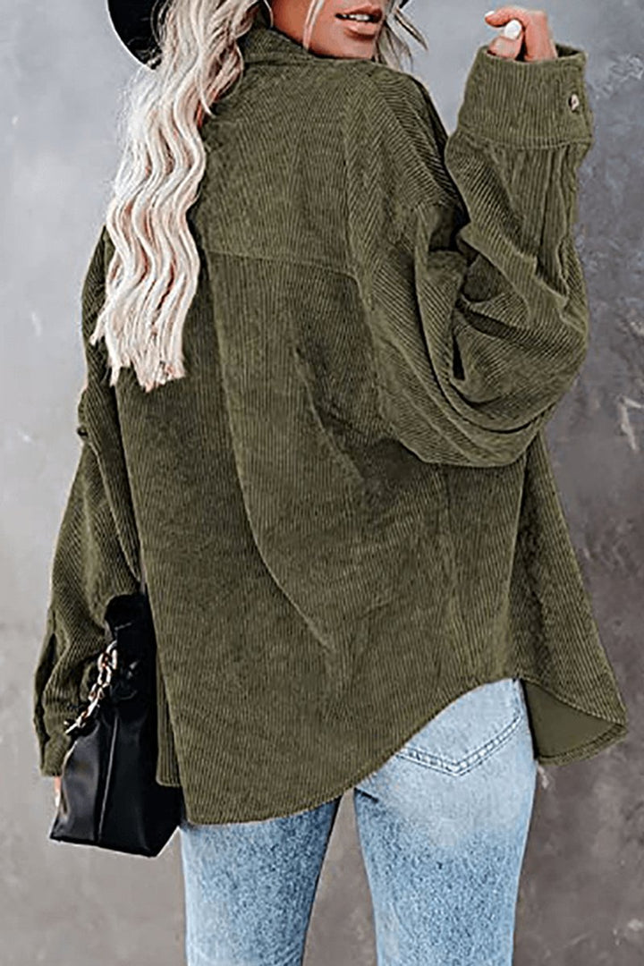 Women's Relaxed-Fit Drop-Shoulder Long-Sleeve Corduroy Blouse