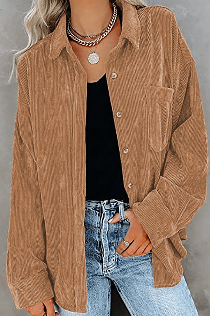 Women's Relaxed-Fit Drop-Shoulder Long-Sleeve Corduroy Blouse
