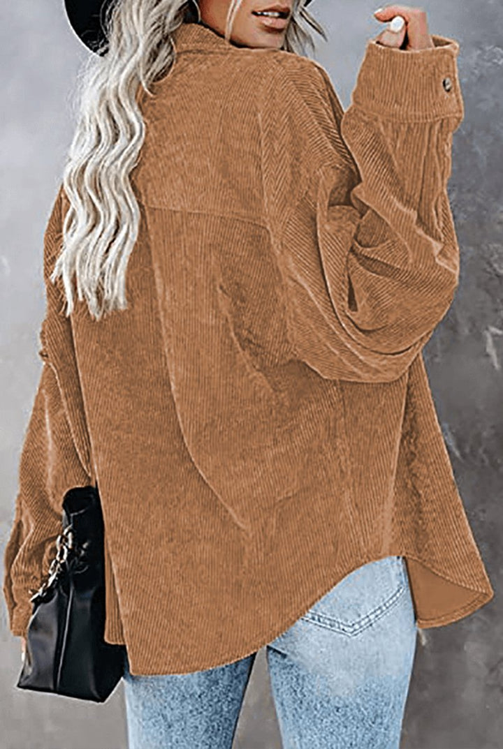 Women's Relaxed-Fit Drop-Shoulder Long-Sleeve Corduroy Blouse