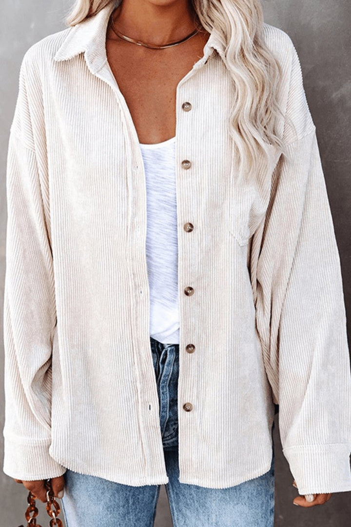 Women's Relaxed-Fit Drop-Shoulder Long-Sleeve Corduroy Blouse