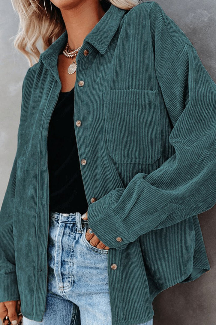 Women's Relaxed-Fit Drop-Shoulder Long-Sleeve Corduroy Blouse