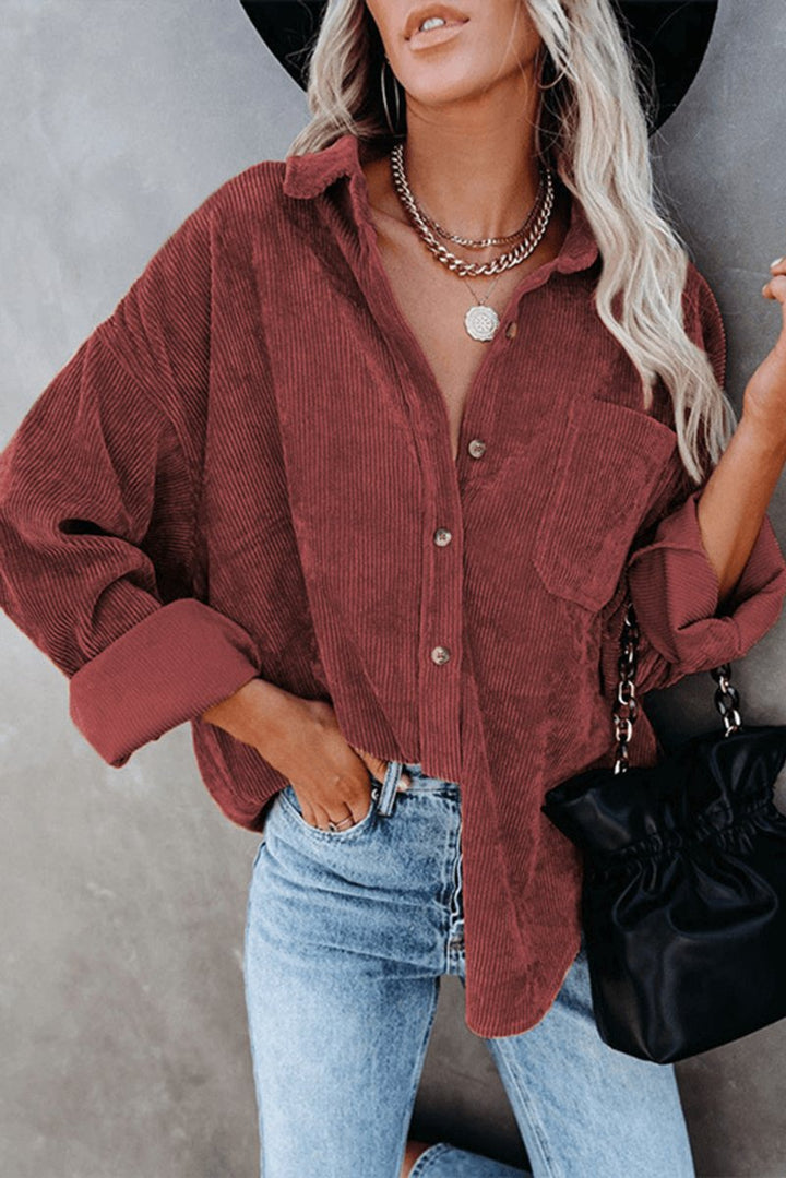 Women's Relaxed-Fit Drop-Shoulder Long-Sleeve Corduroy Blouse