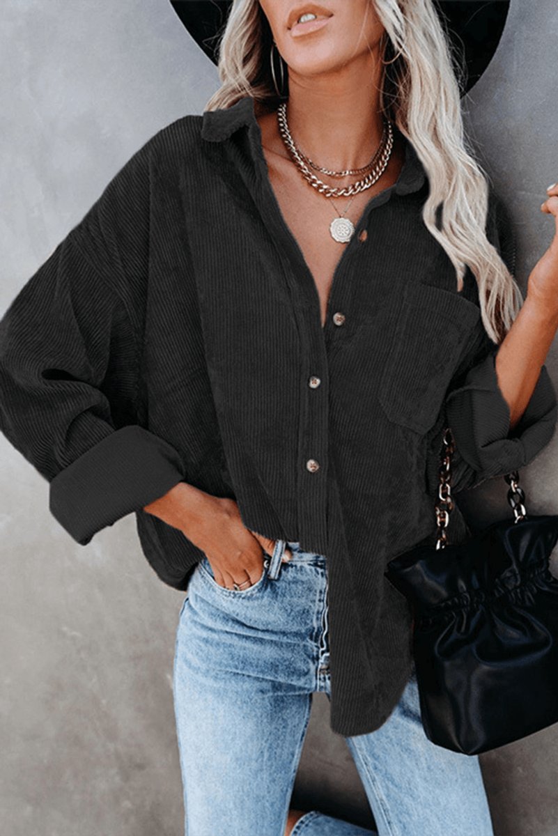Women's Relaxed-Fit Drop-Shoulder Long-Sleeve Corduroy Blouse
