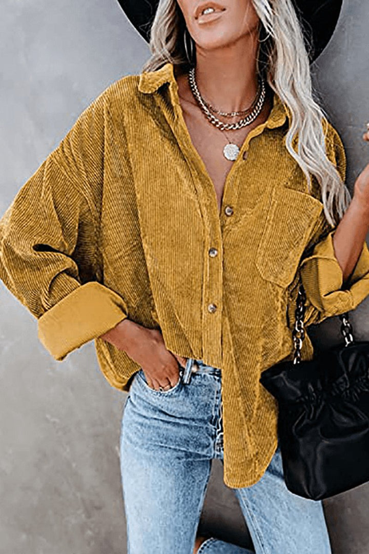 Women's Relaxed-Fit Drop-Shoulder Long-Sleeve Corduroy Blouse