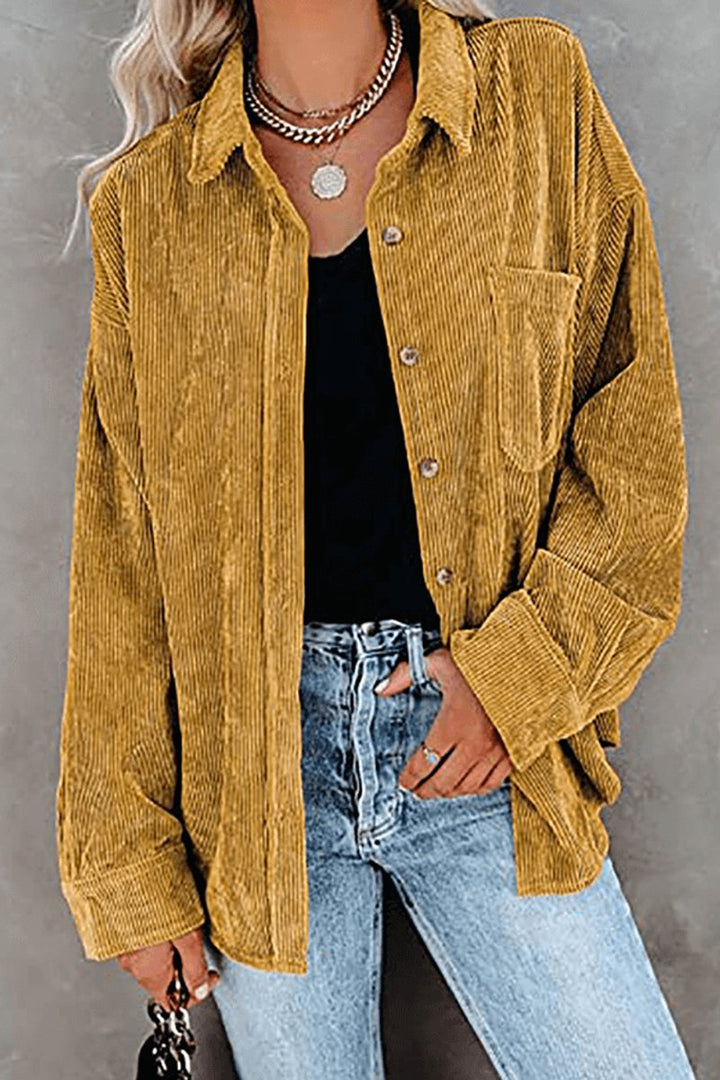 Women's Relaxed-Fit Drop-Shoulder Long-Sleeve Corduroy Blouse