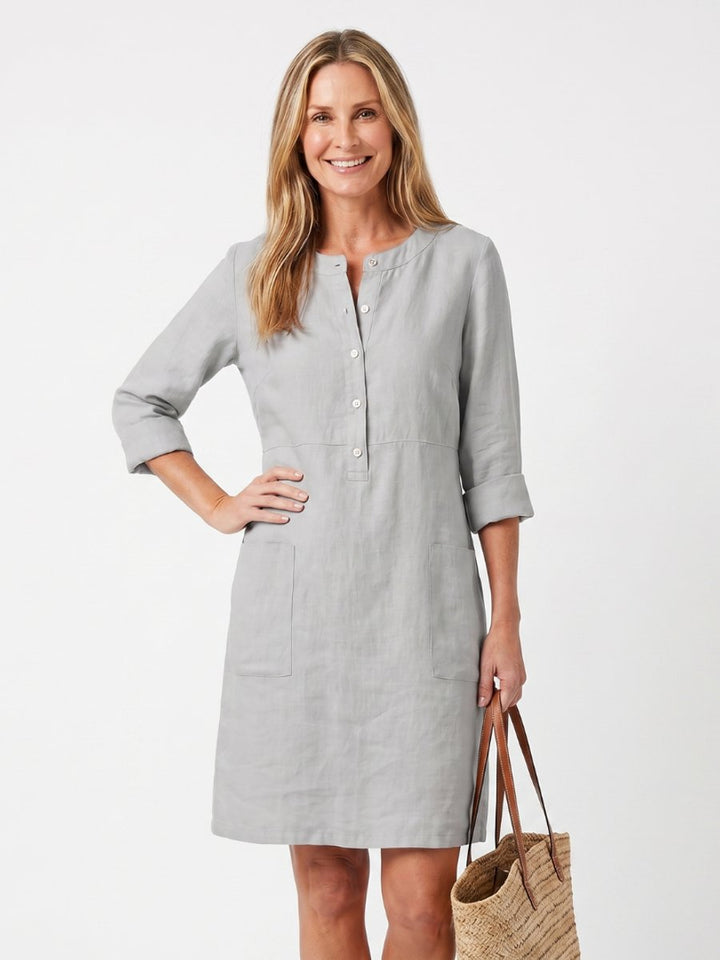 Women's Relaxed-Fit Everyday Day Dress Knee-Length Linen Button-Front