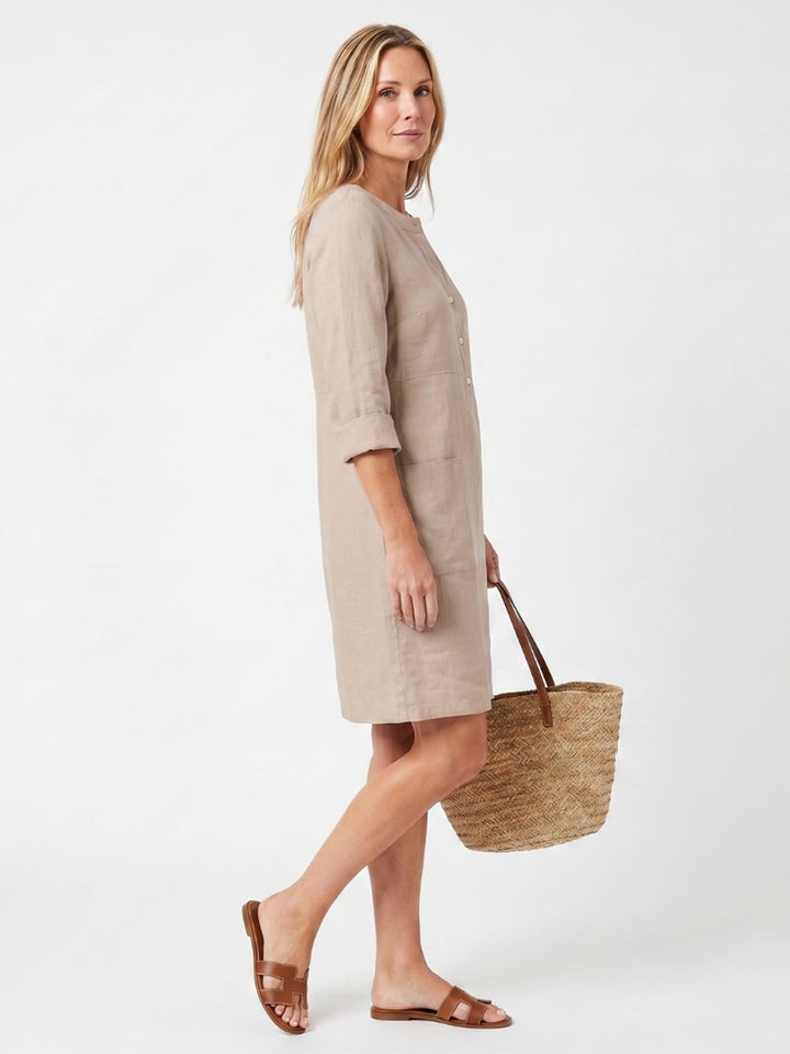 Women's Relaxed-Fit Everyday Day Dress Knee-Length Linen Button-Front