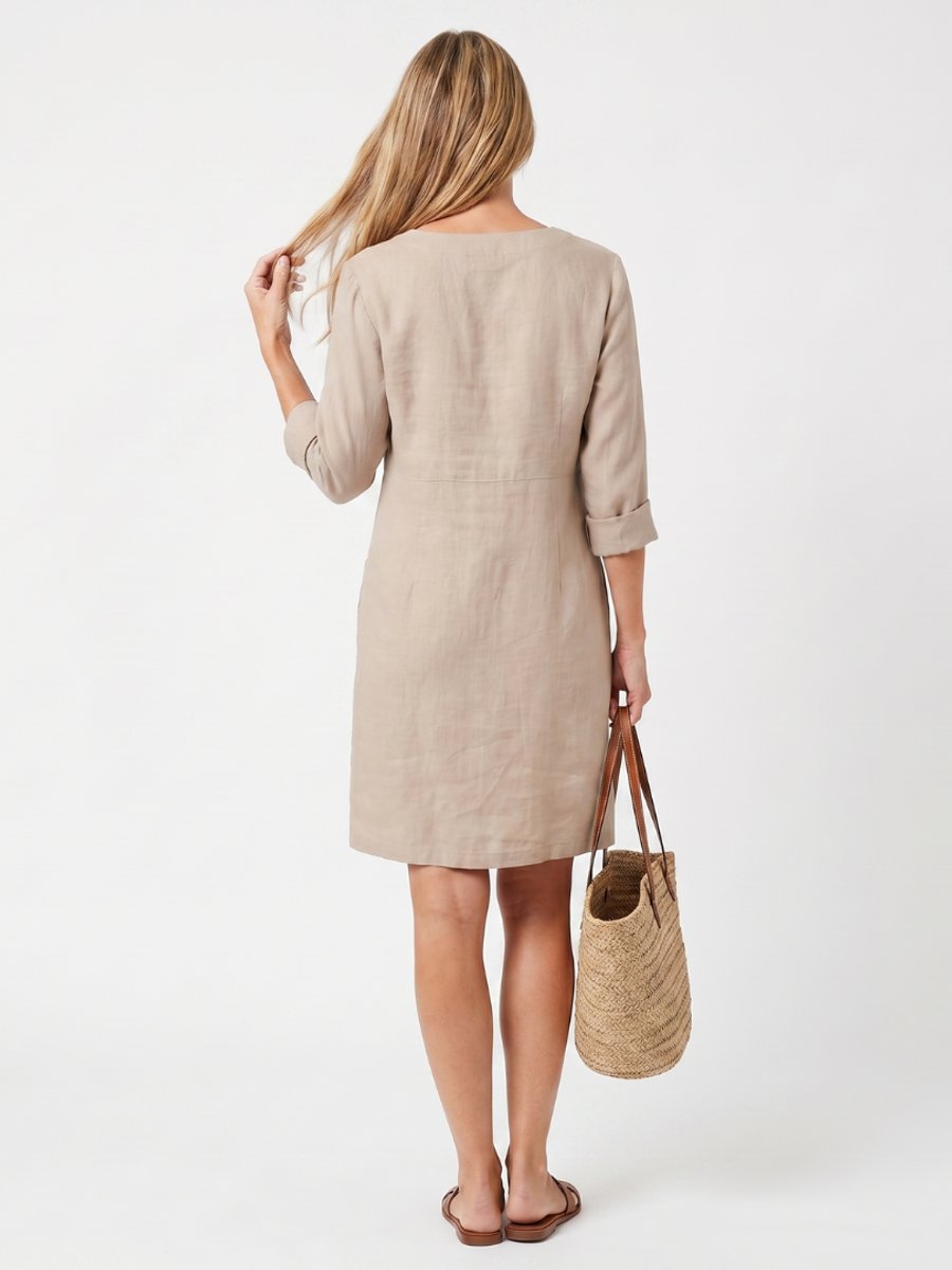 Women's Relaxed-Fit Everyday Day Dress Knee-Length Linen Button-Front