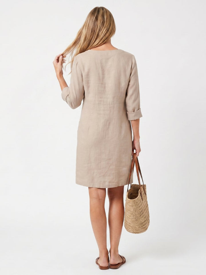 Women's Relaxed-Fit Everyday Day Dress Knee-Length Linen Button-Front