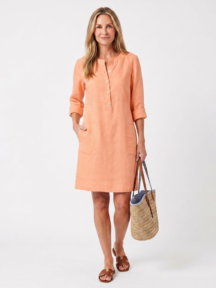 Women's Relaxed-Fit Everyday Day Dress Knee-Length Linen Button-Front