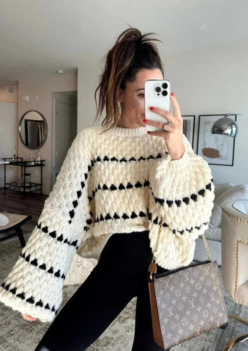 Women's Relaxed-Fit Geometric Striped Knitted Jumper