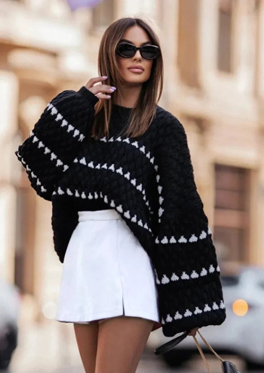 Women's Relaxed-Fit Geometric Striped Knitted Jumper