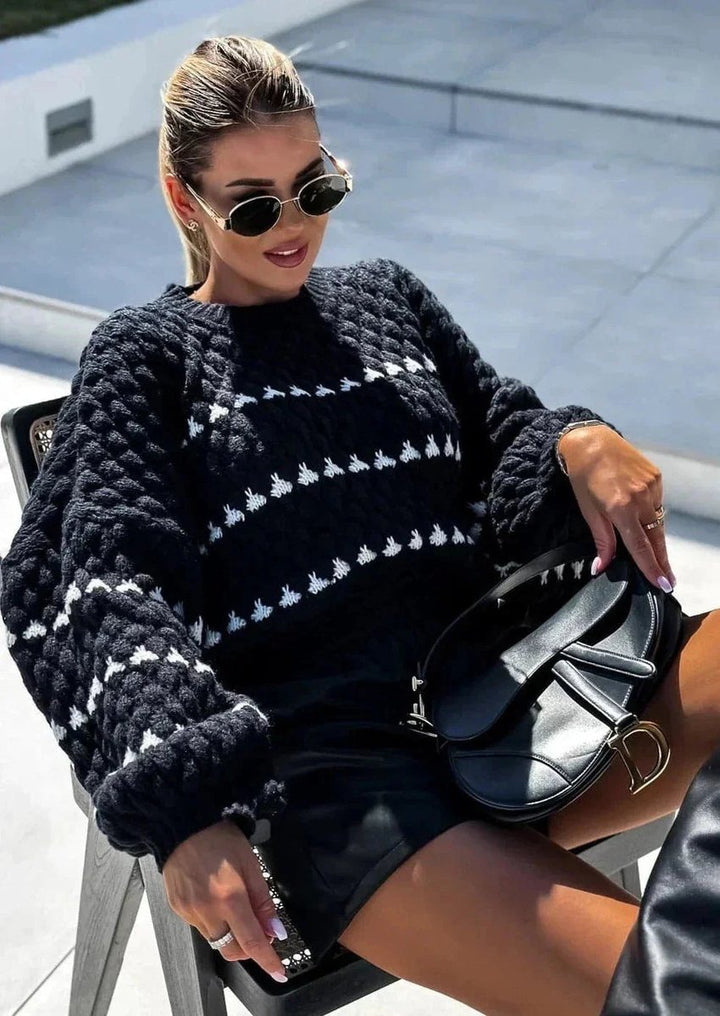 Women's Relaxed-Fit Geometric Striped Knitted Jumper