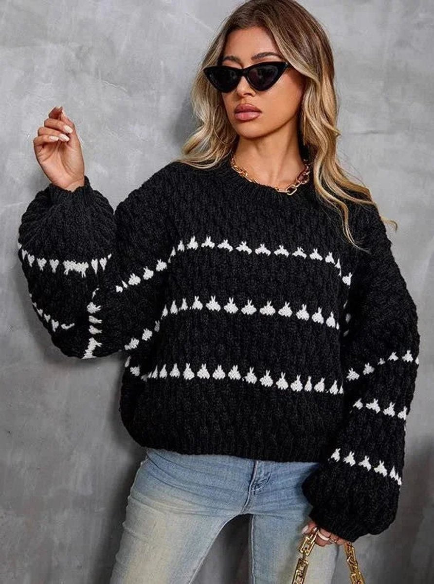 Women's Relaxed-Fit Geometric Striped Knitted Jumper