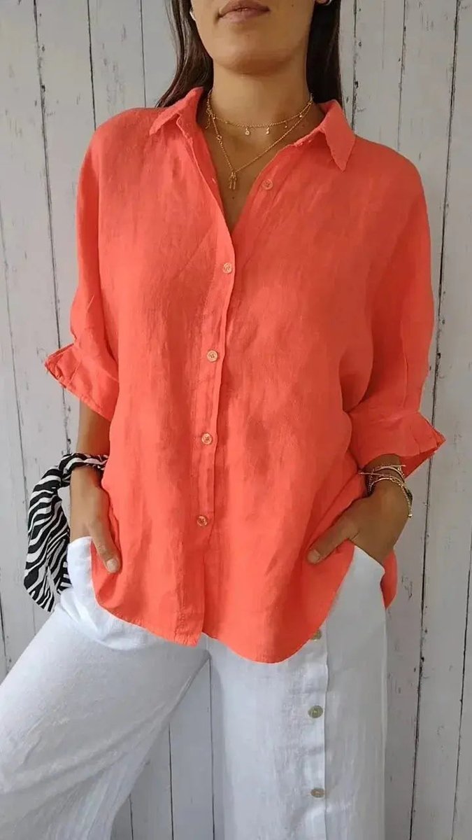 Women's Relaxed-Fit Long-Sleeve Linen Blouse Button-Down Shirt