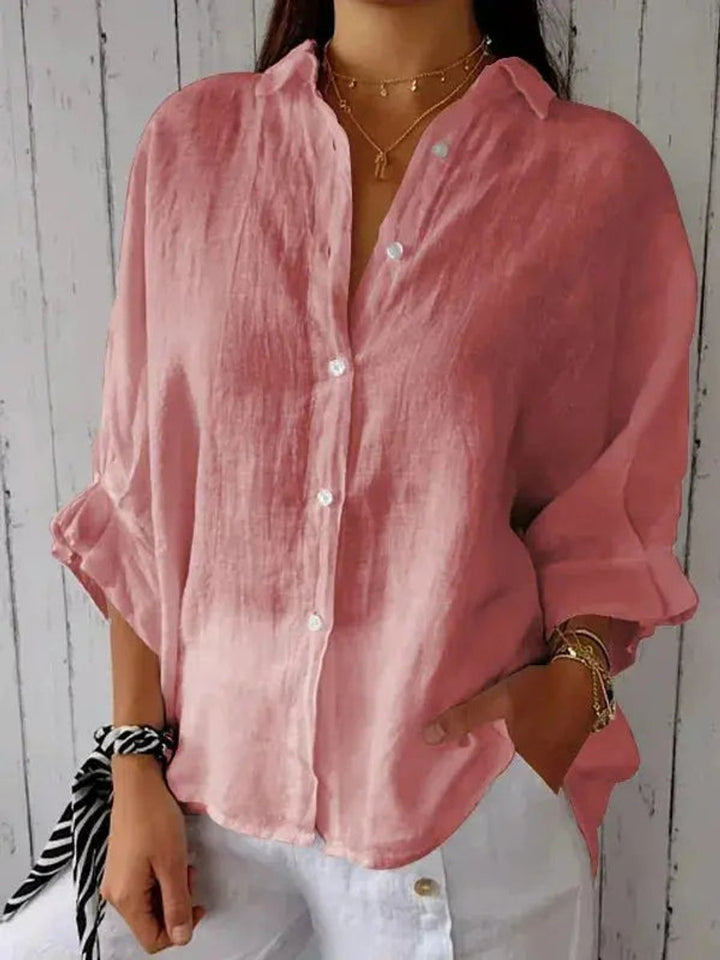 Women's Relaxed-Fit Long-Sleeve Linen Blouse Button-Down Shirt