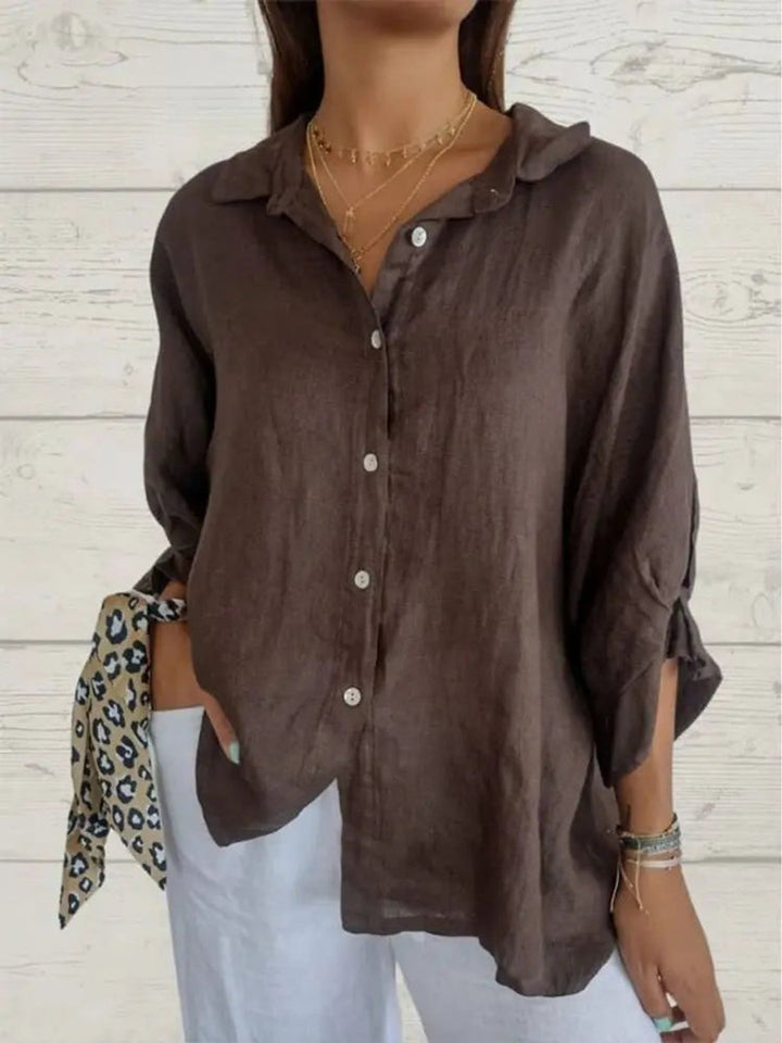 Women's Relaxed-Fit Long-Sleeve Linen Blouse Button-Down Shirt