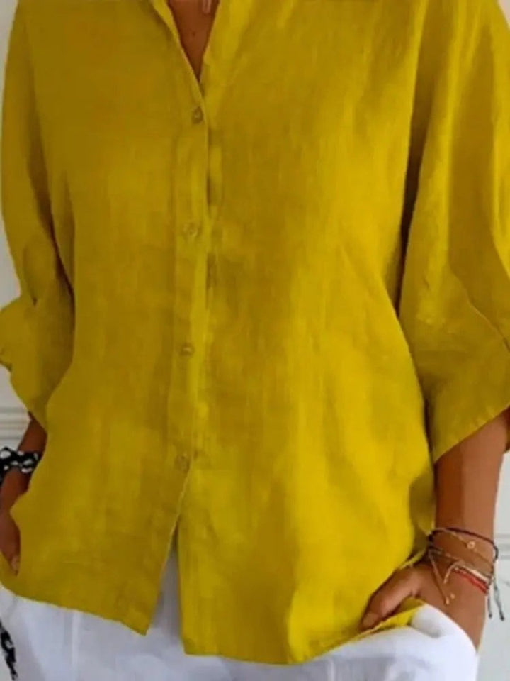 Women's Relaxed-Fit Long-Sleeve Linen Blouse Button-Down Shirt