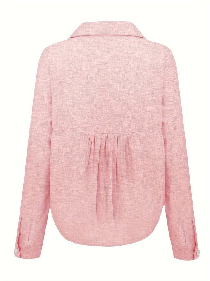 Women's Relaxed-Fit Long-Sleeve Linen Blouse Button-Down Top